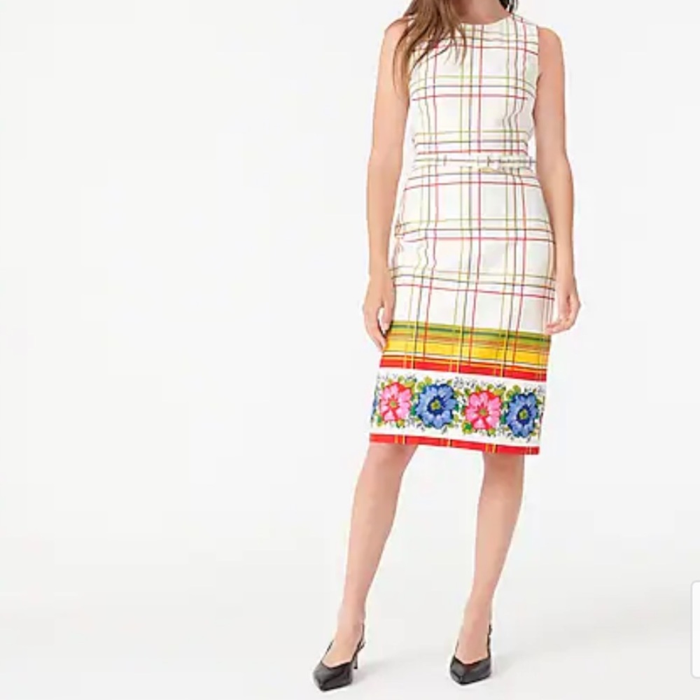 J Crew Bi-Stretch Cotton Dress With Floral Border